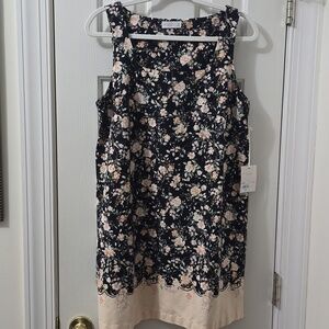 LAUREN CONRAD BRAND WOMEN'S PETITE BLACK AND PEACH FLORAL SUMMER DRESS SIZE PM